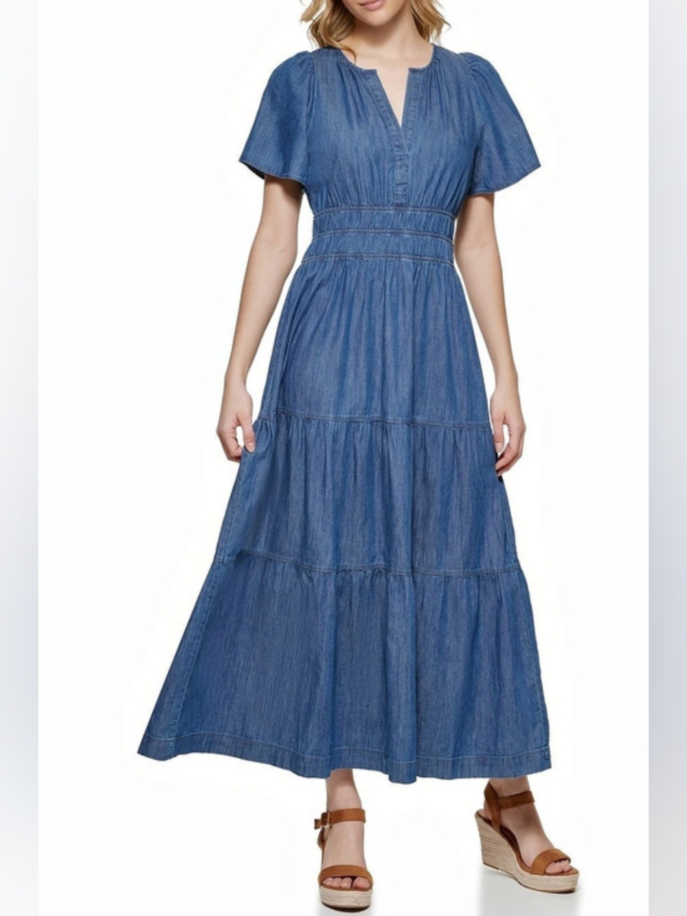 Chambray Short Sleeve Maxi Dress